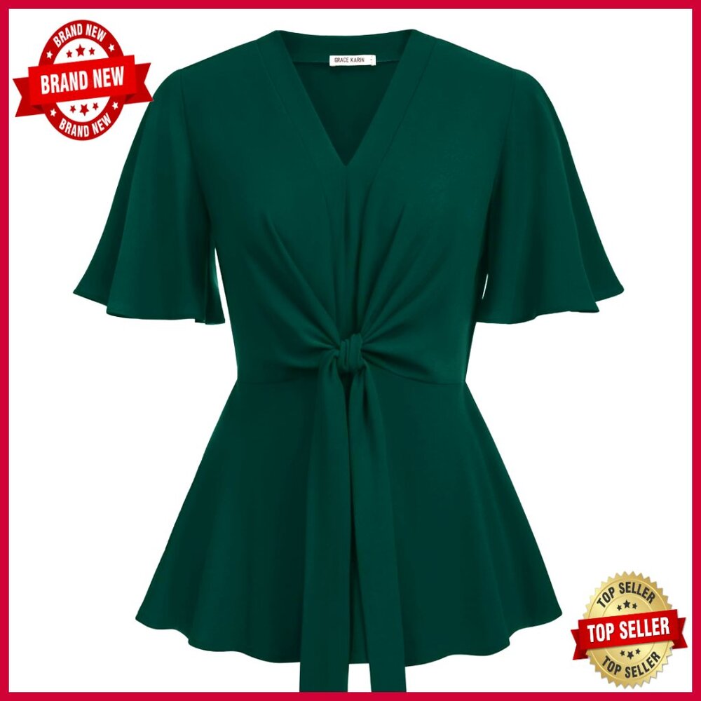 Feminine Tie-Front Peplum Top with Flutter Sleeves